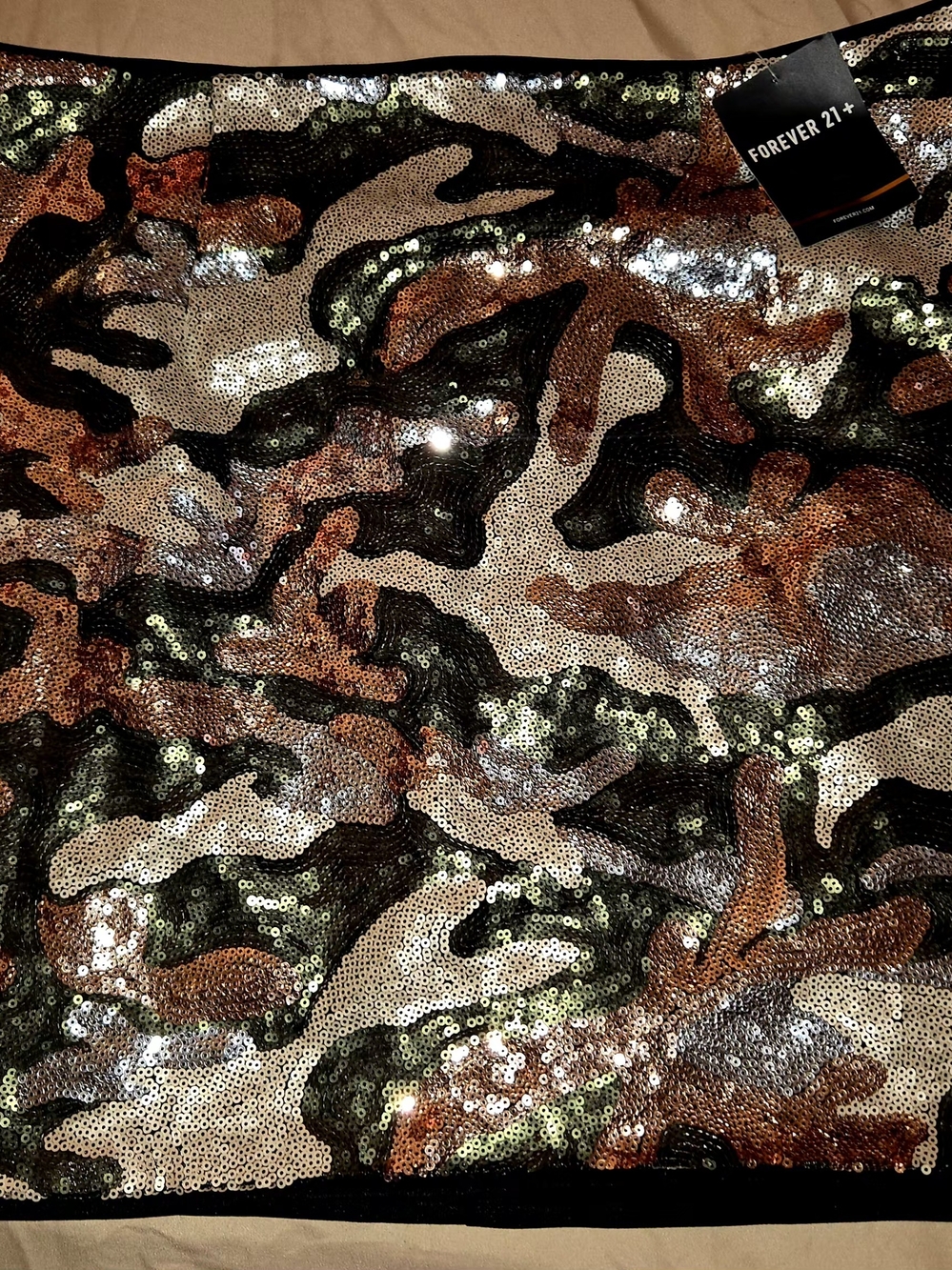 Forever 21 Sequin Camo Mini Skirt in Olive Green, Copper & Black